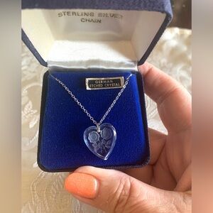 Vintage German Etched Crystal Heart Necklace